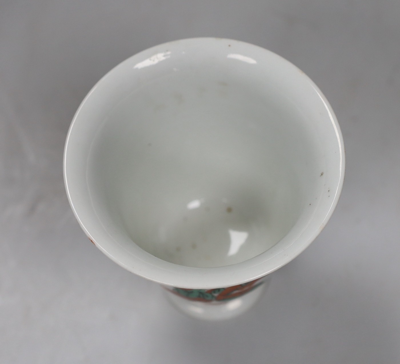 A 19th century Chinese enamelled porcelain ‘Boys’ stem cup, 11.5cm